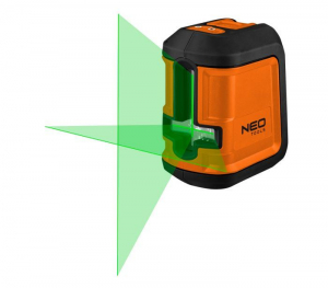 Neo Tools 75-106 Lézerkeresztes szintező, önbeálló, 15m, zöld lézer, csipeszes tartóval
